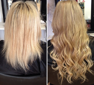 before after bead hair extensions blonde hair