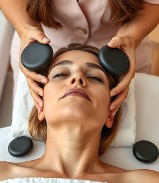 basalt stone face and neck massage on a woman