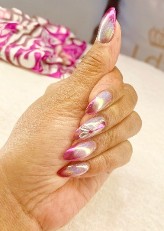 Copy of pink & silver chrome nails with gems