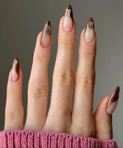 Fall Winter burgundy brown with gold nails