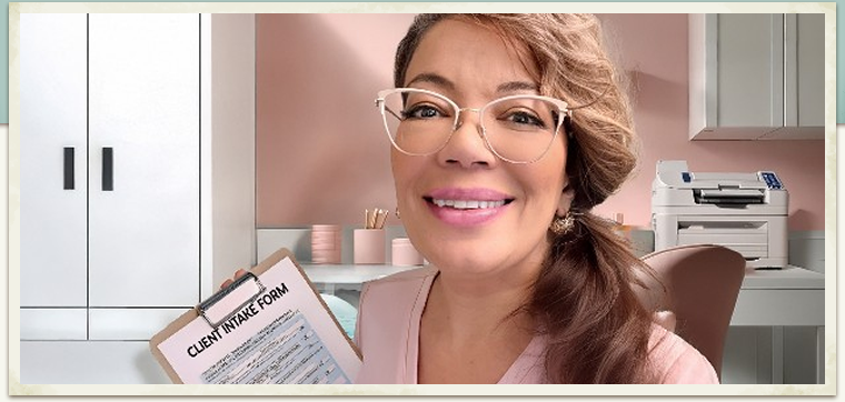 Office manager holding client chart