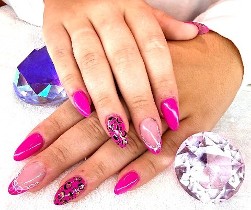 Pink & leopard & ribbon nail designs